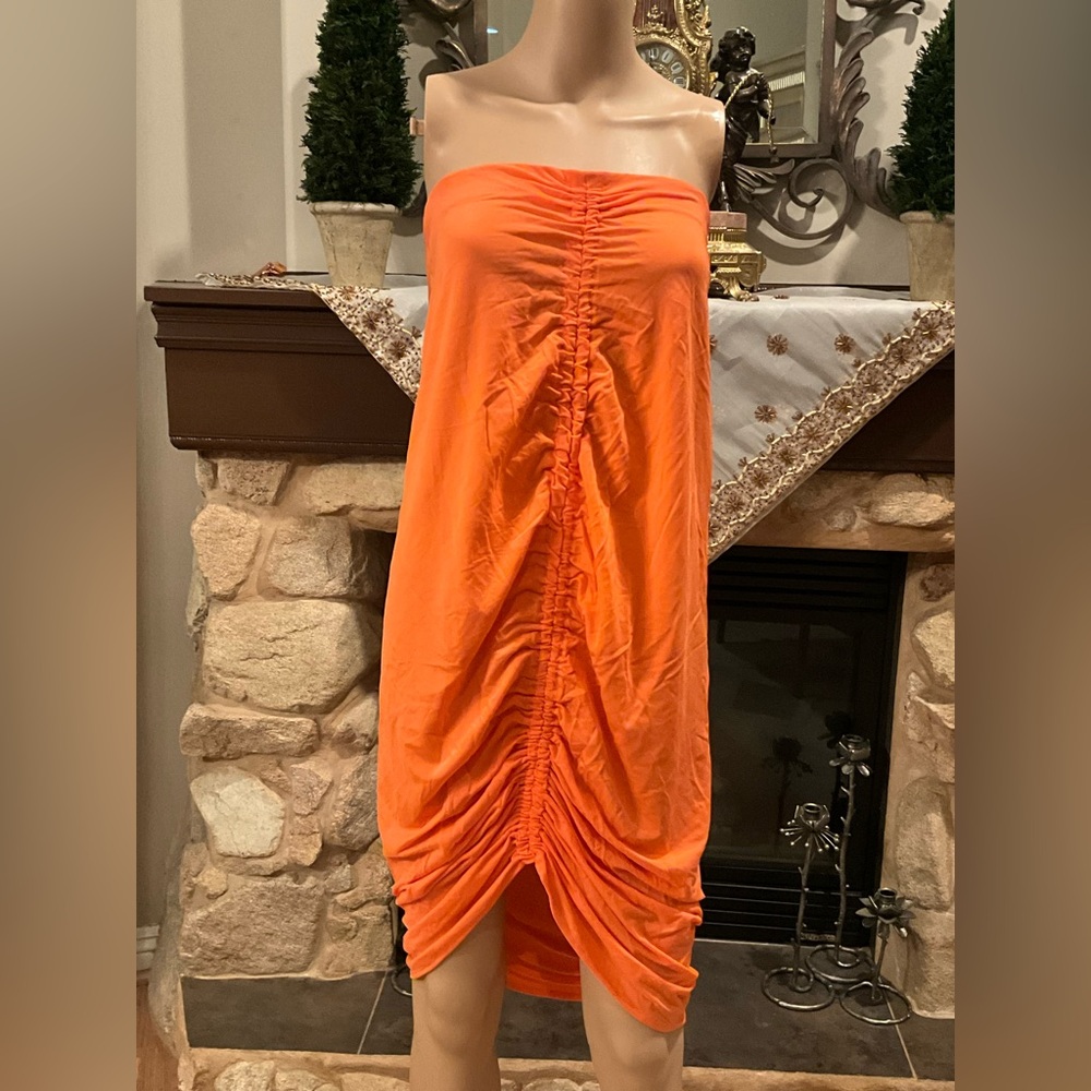 H & M Orange Strapless Dress M
